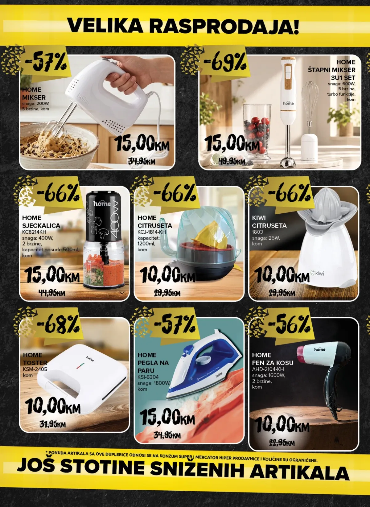 Konzum i Mercator mali kućanski aparati – mikseri, citrusi, pegla i fen