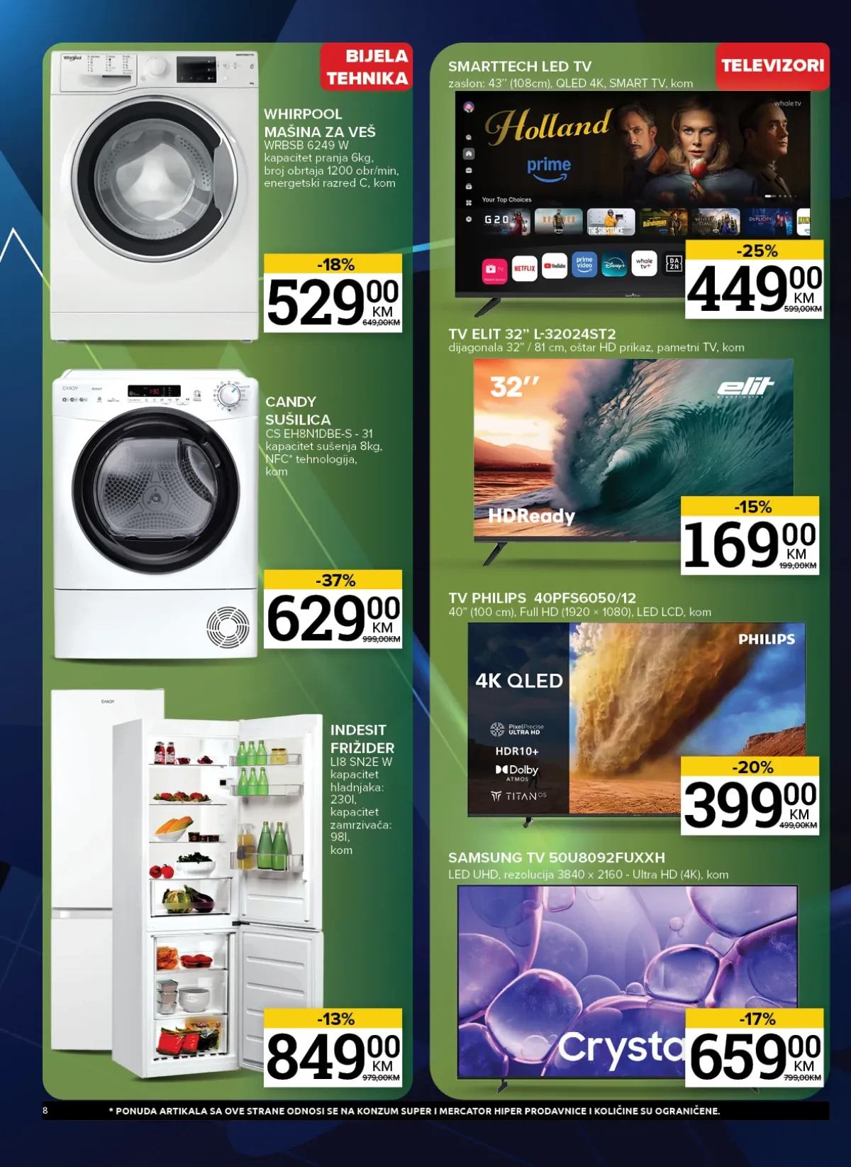 Konzum i Mercator bijela tehnika i televizori na akciji