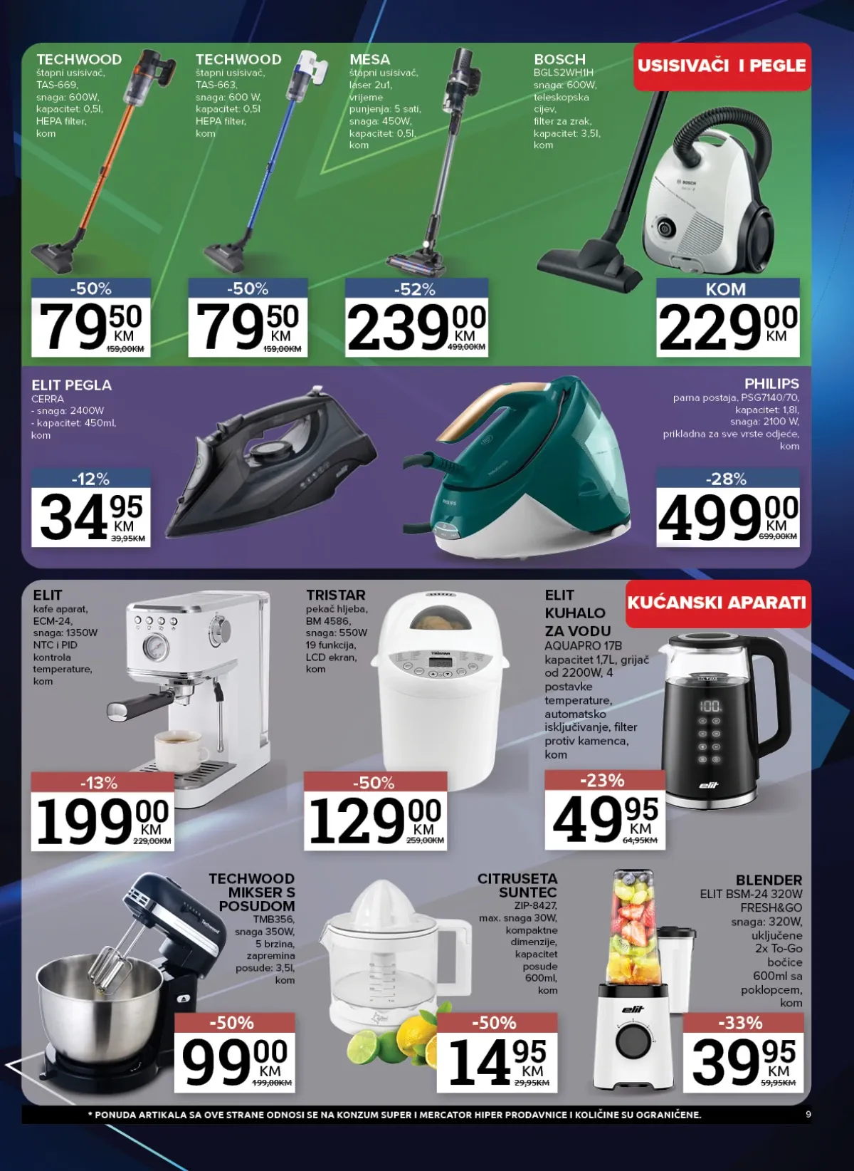 Konzum i Mercator usisivači, pegle i mali kućanski aparati na akciji