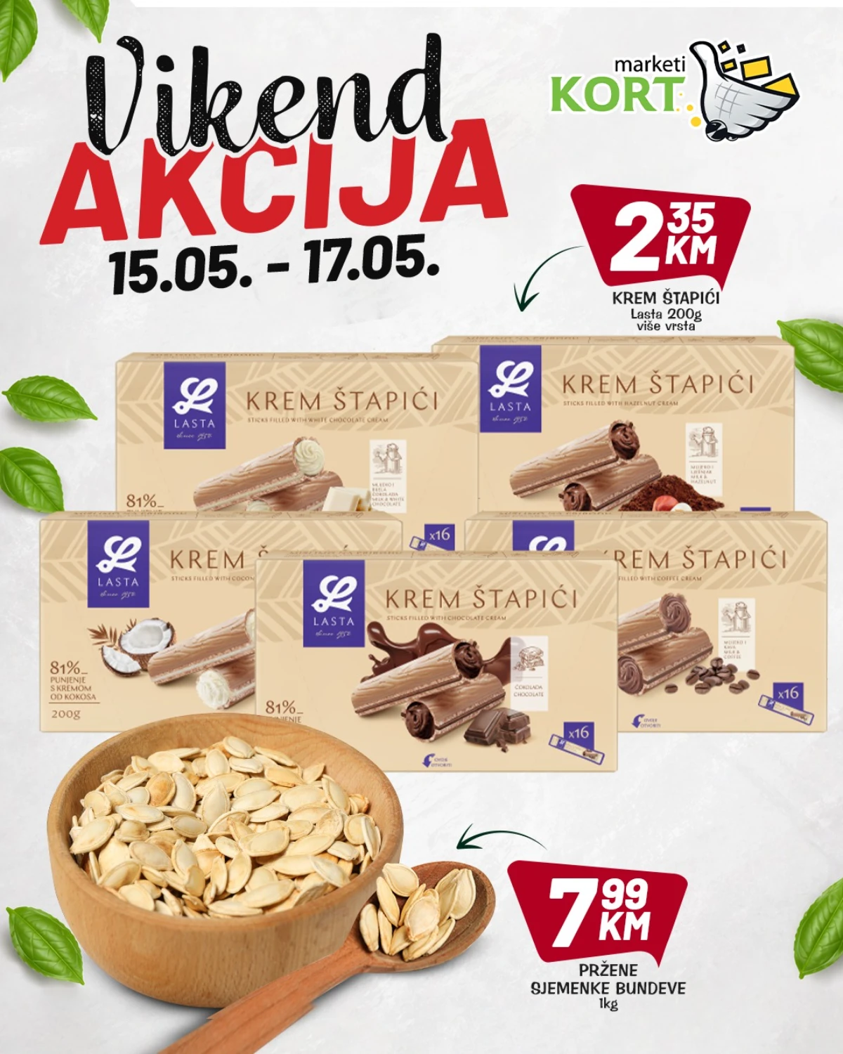 Kort vikend katalog – Lasta krem štapići 2,35 KM i pržene sjemenke bundeve 7,99 KM