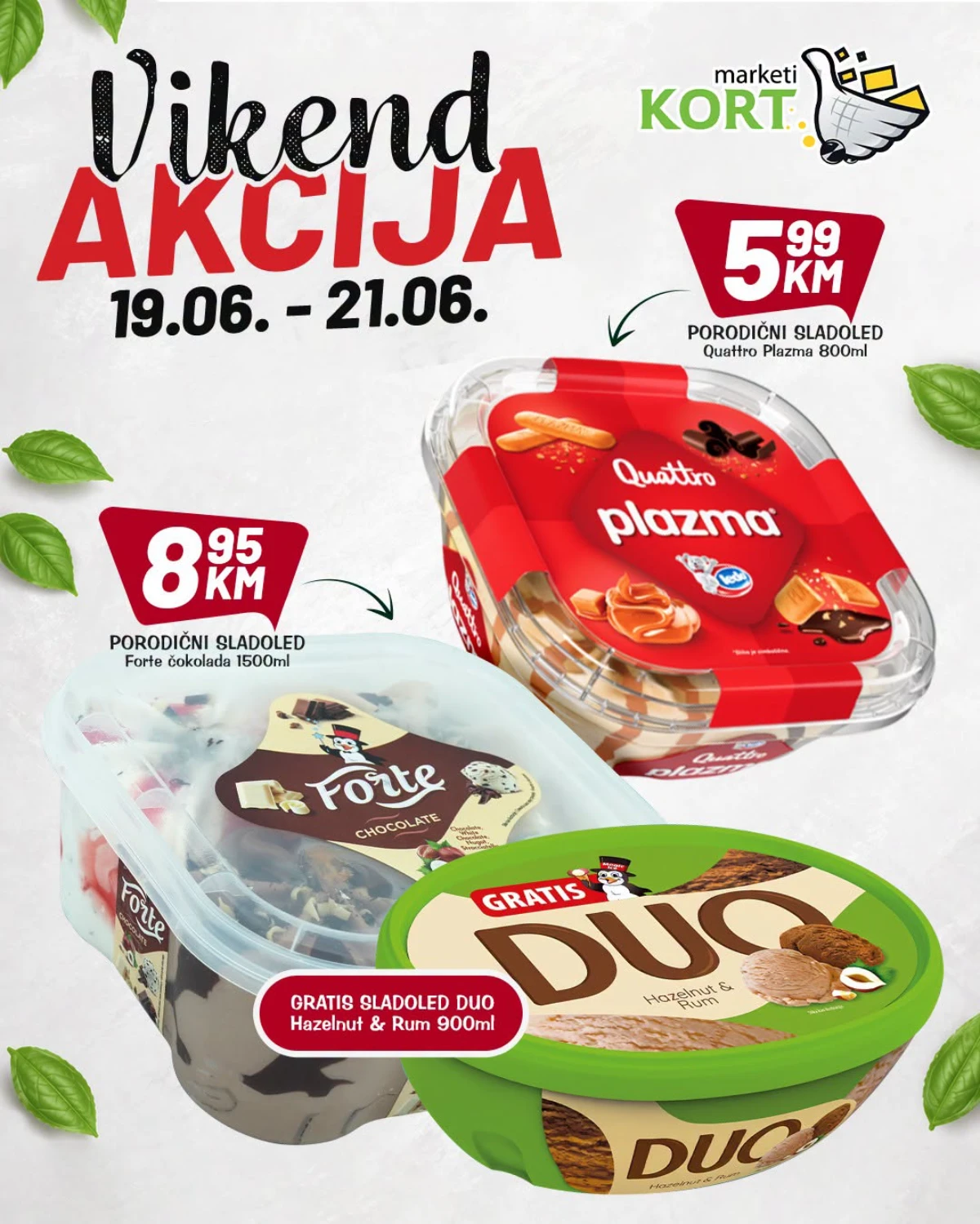 Kort Marketi vikend akcija – Quattro Plazma sladoled 5,99 KM i Forte čokolada 8,95 KM