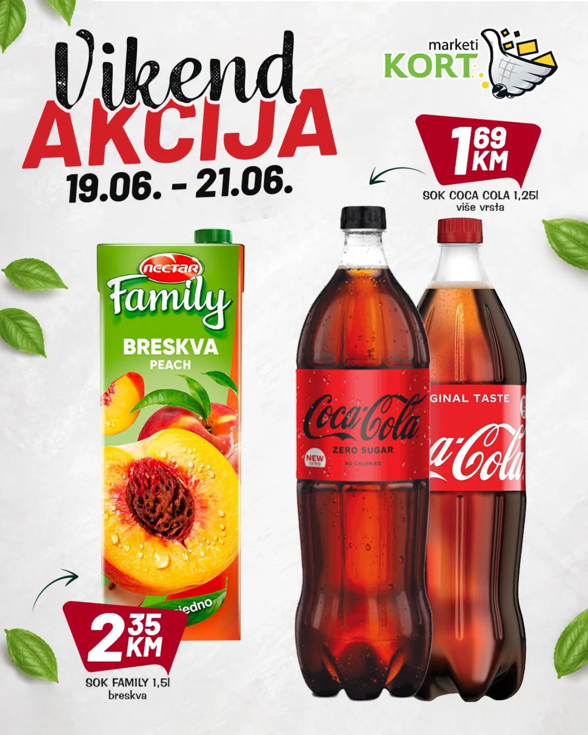 Kort Marketi vikend akcija – Coca-Cola 1,69 KM i Family sok breskva 2,35 KM