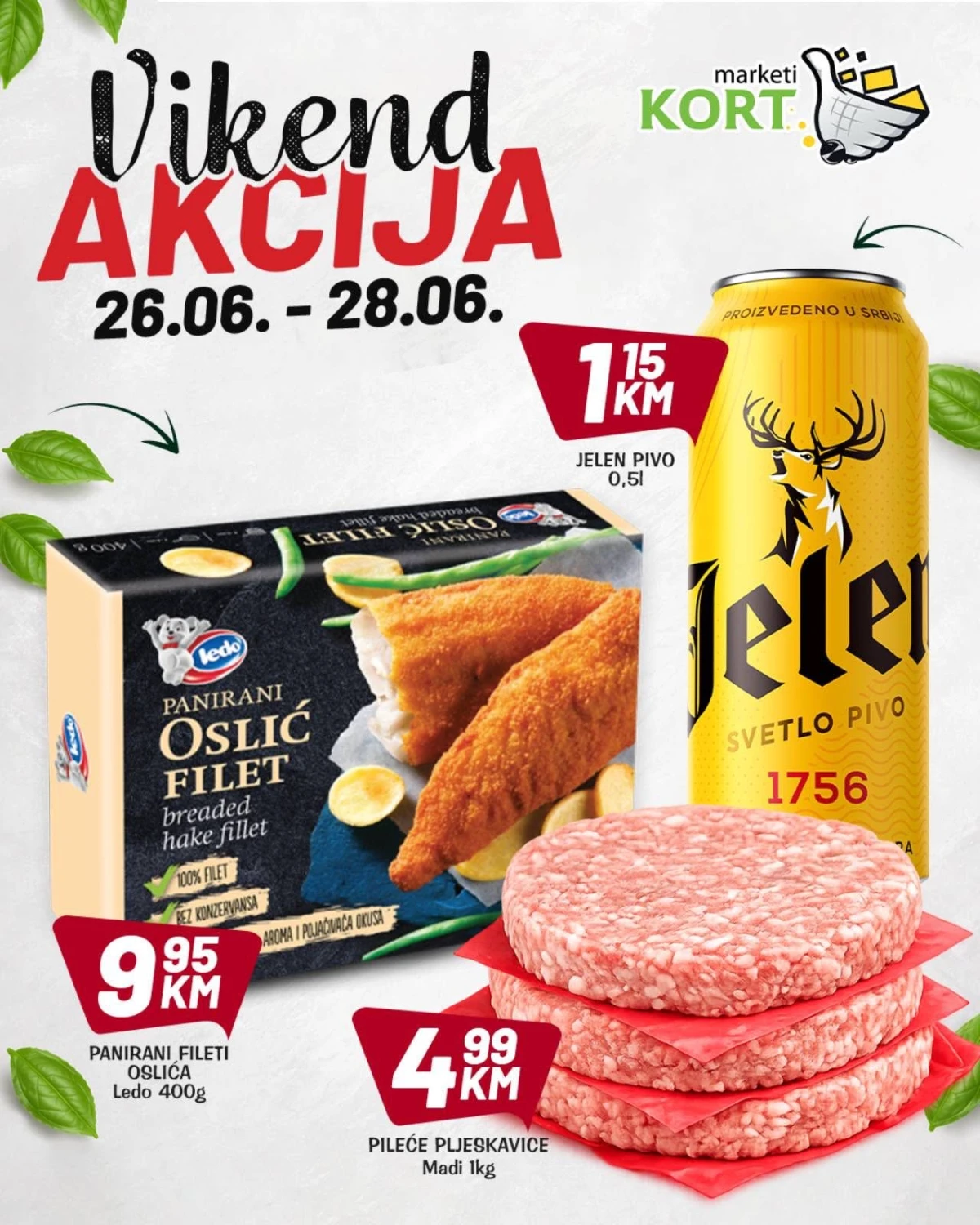 Kort Marketi vikend akcija – Jelen pivo, panirani fileti oslića i pileće pljeskavice na sniženju