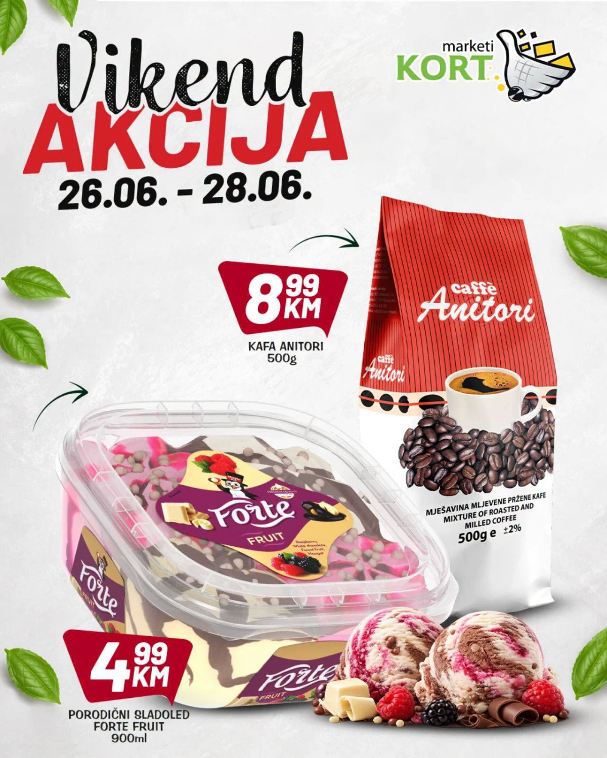 Kort Marketi vikend akcija – Anitori kafa i Forte porodični sladoled na akciji