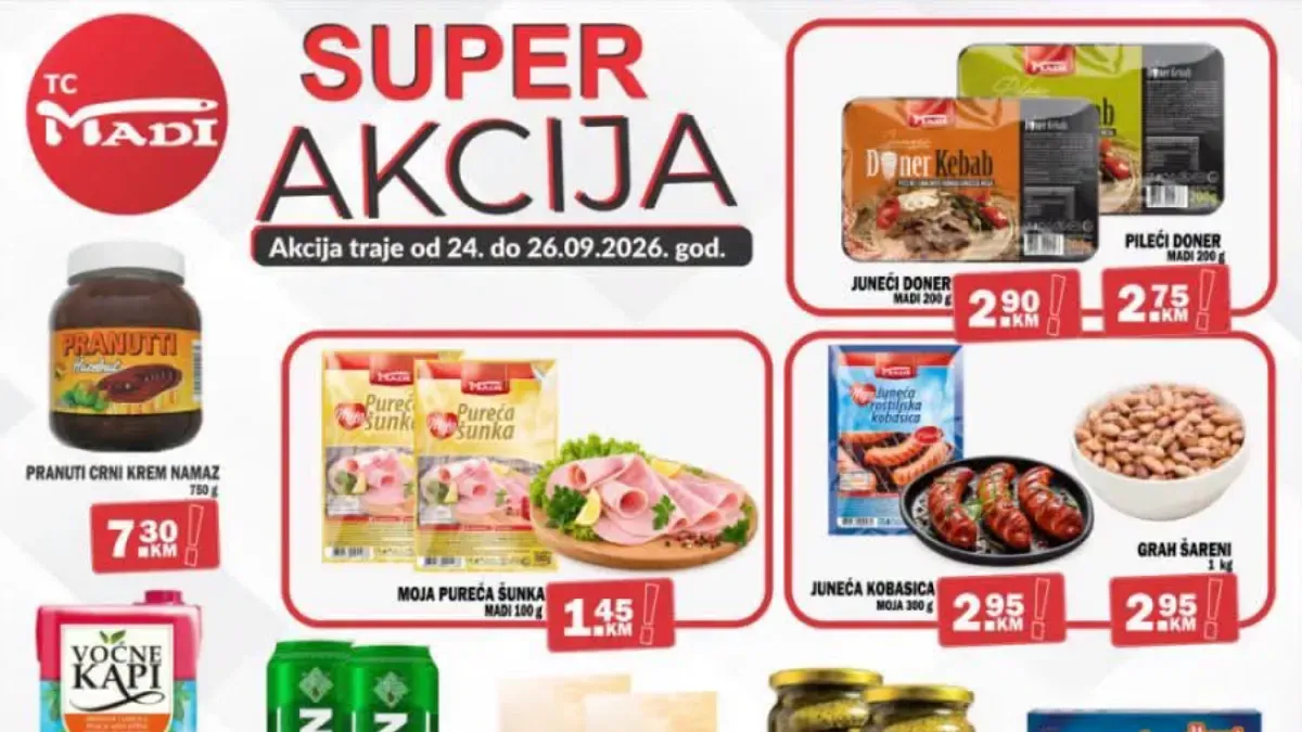 MADI super akcija od 24. do 26.09.2026. – ponuda prehrambenih proizvoda i proizvoda za domaćinstvo