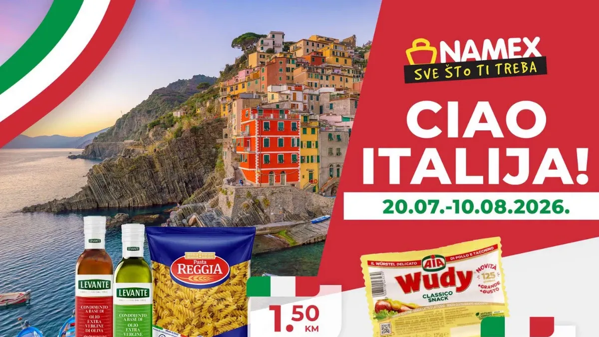 Namex Ciao Italija – italijanski proizvodi uz popuste do 50% na tjesteninu, maslinovo ulje, tunu, sireve, slastice i pića