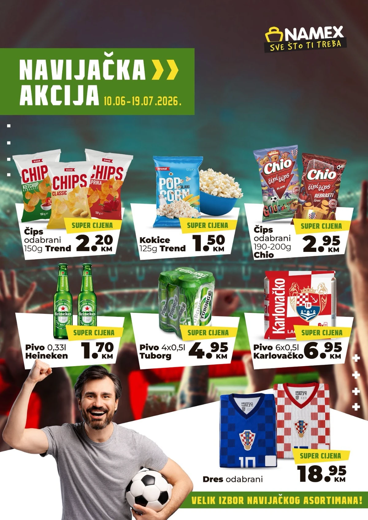 Namex navijačka akcija od 10.06. do 19.07.2026 – pivo, grickalice i navijački dresovi po super cijenama
