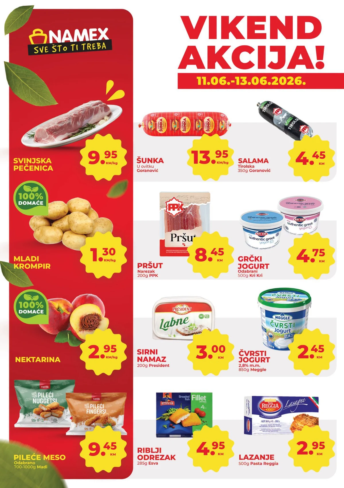 Namex vikend akcija do 13.06.2026 – svinjska pečenica, mladi krompir, nektarine i brojni prehrambeni proizvodi na sniženju