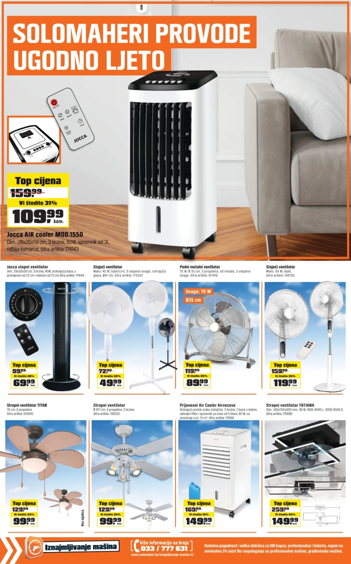 OBI ventilatori, air cooler uređaji i rashladna oprema na akciji