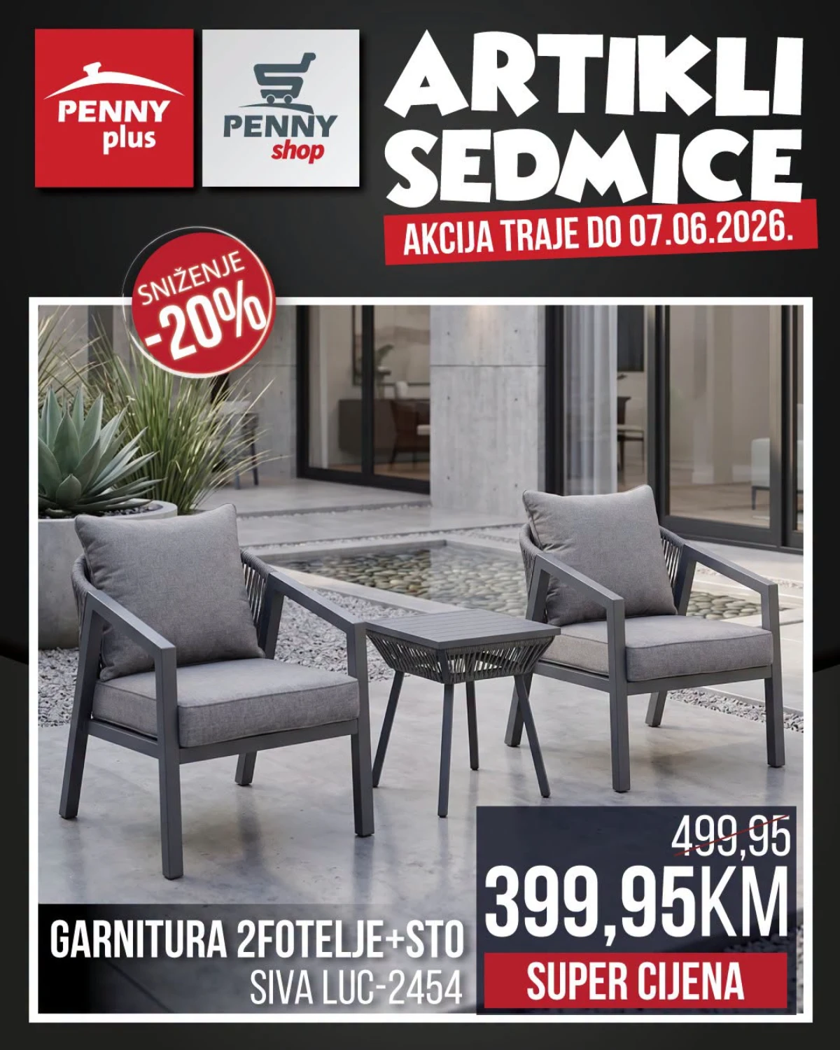 Penny katalog strana 1 – garnitura 2 fotelje i sto Siva Luc 2454 za 399,95 KM