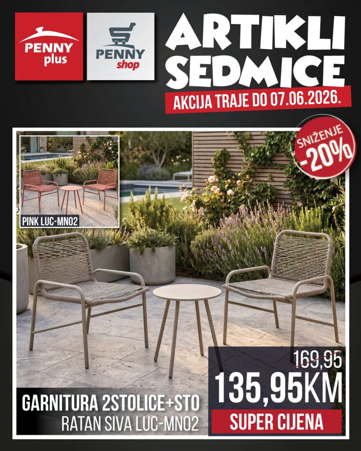 Penny katalog strana 4 – garnitura 2 stolice i sto Ratan Siva Luc MN02 za 135,95 KM