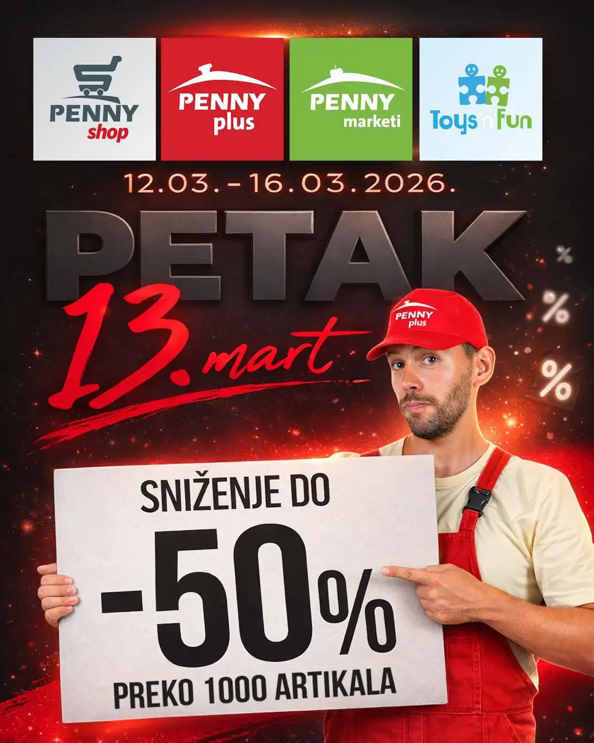 Penny RAU Bau centar Petak 13 akcija Bosna i Hercegovina sniženja do 50 posto na preko 1000 artikala do 16 marta 2026 prva strana