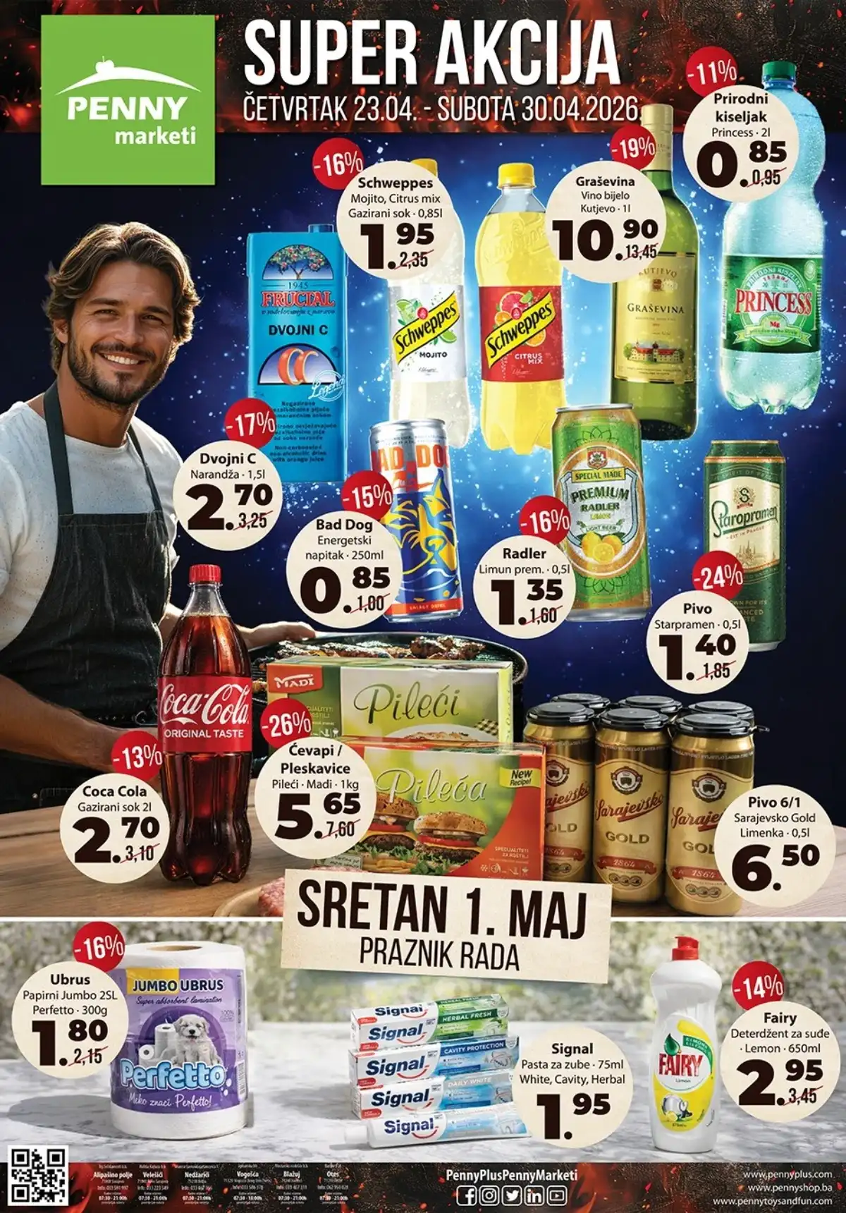 Penny market super akcija do 34 posto Bosna i Hercegovina prehrana piće kućne potrepštine do 30. aprila 2026 prva strana