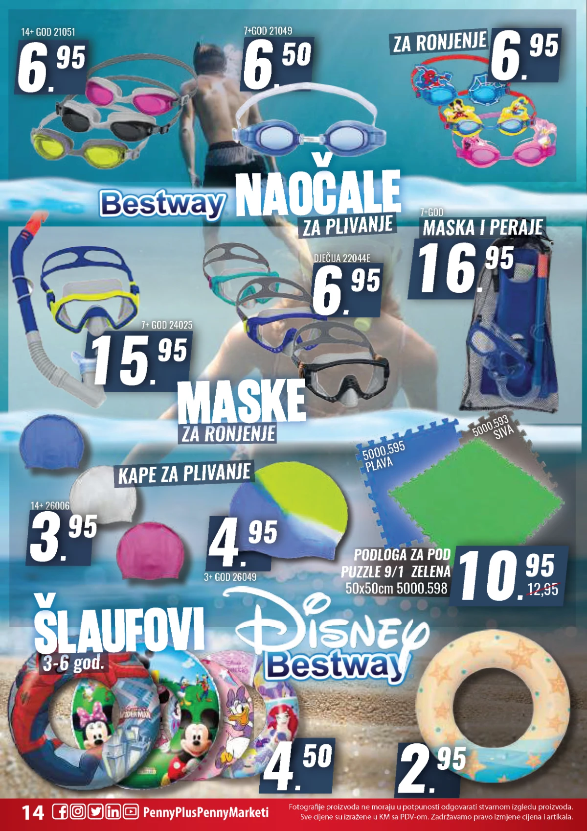 Maske za ronjenje naočale za plivanje i šlaufi Penny Plus