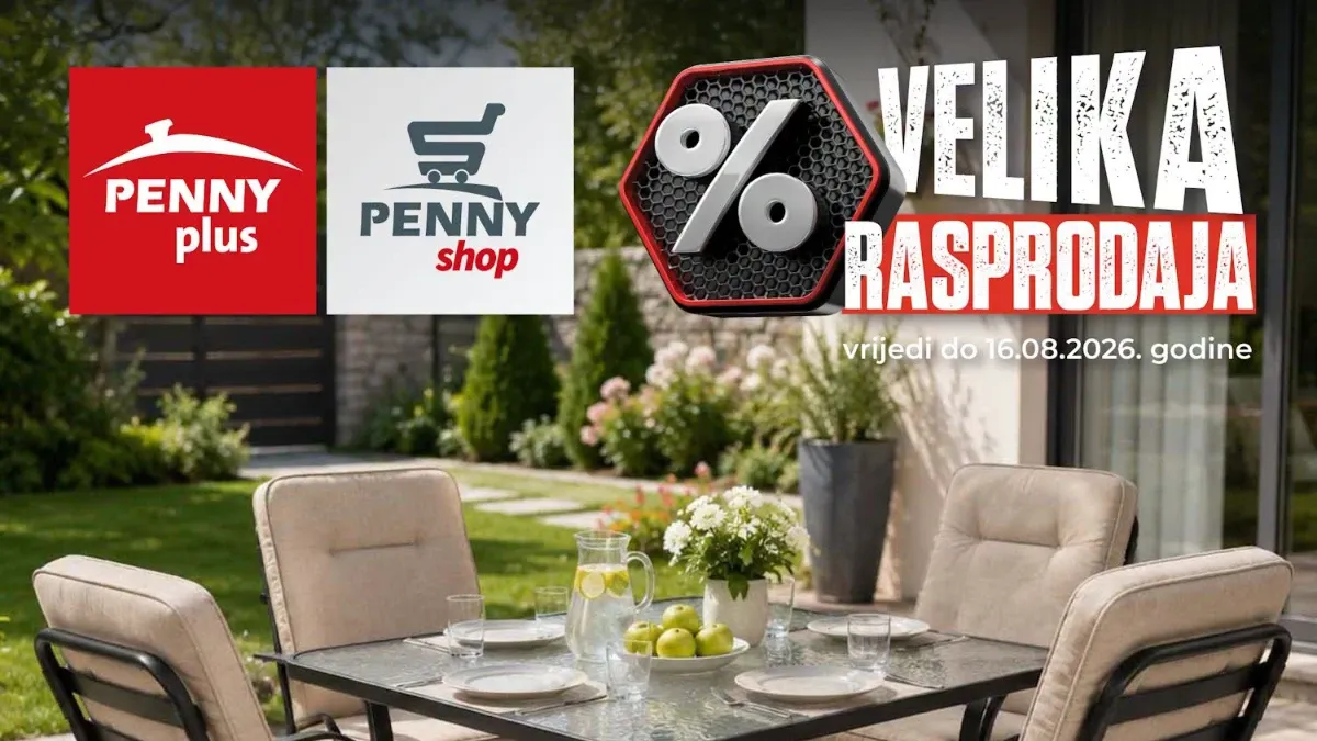 PENNY Plus velika rasprodaja do 16.08.2026. – vrtni setovi, garniture, stolovi, stolice, ležaljke, kosilice i baštanska oprema sniženi 20%.