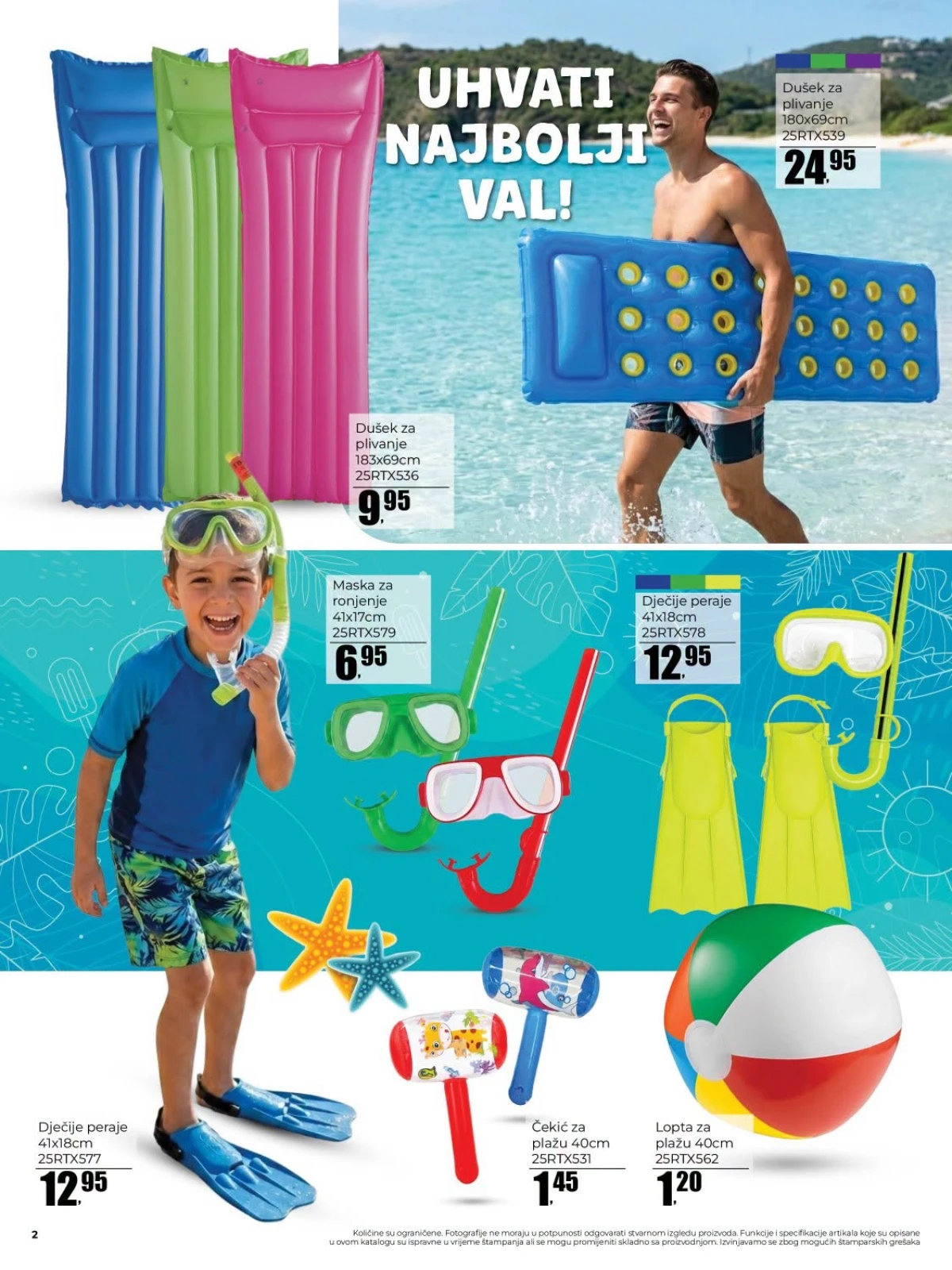 Robot katalog strana 2 – dušeci za plivanje, maske za ronjenje, peraje i lopte za plažu na akciji