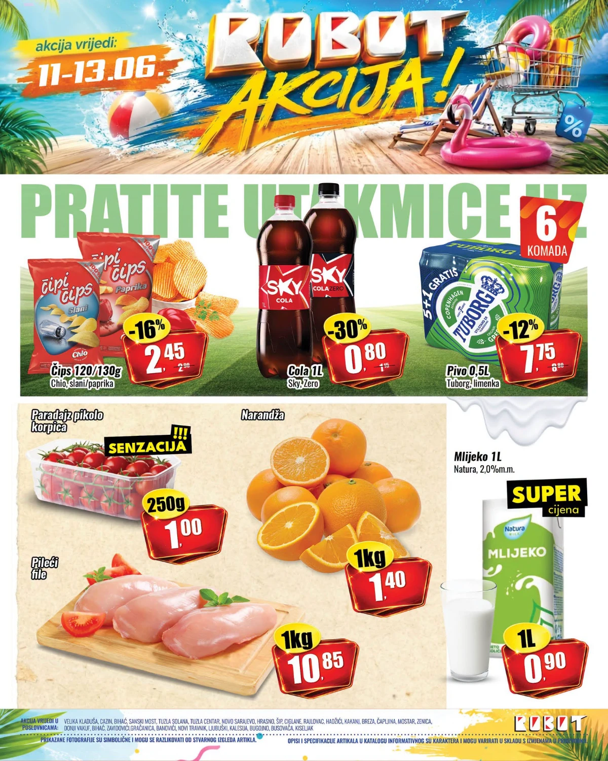 Robot akcija 11–13.06.2026 – Sky Cola 0,80 KM, Tuborg 7,75 KM, pileći file 10,85 KM i mlijeko 0,90 KM