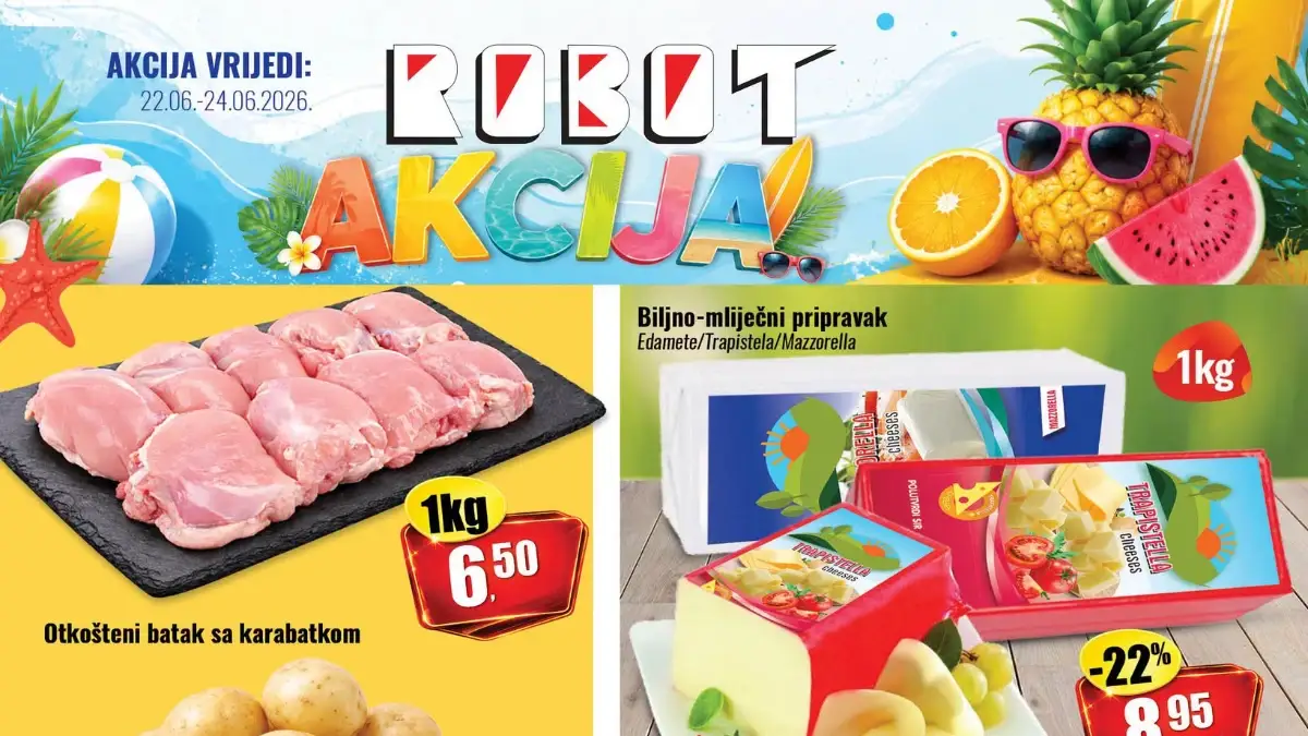 Robot akcija do 50% popusta do 24.06.2026 – prehrana, voće, povrće, higijena i kućne potrepštine na sniženju