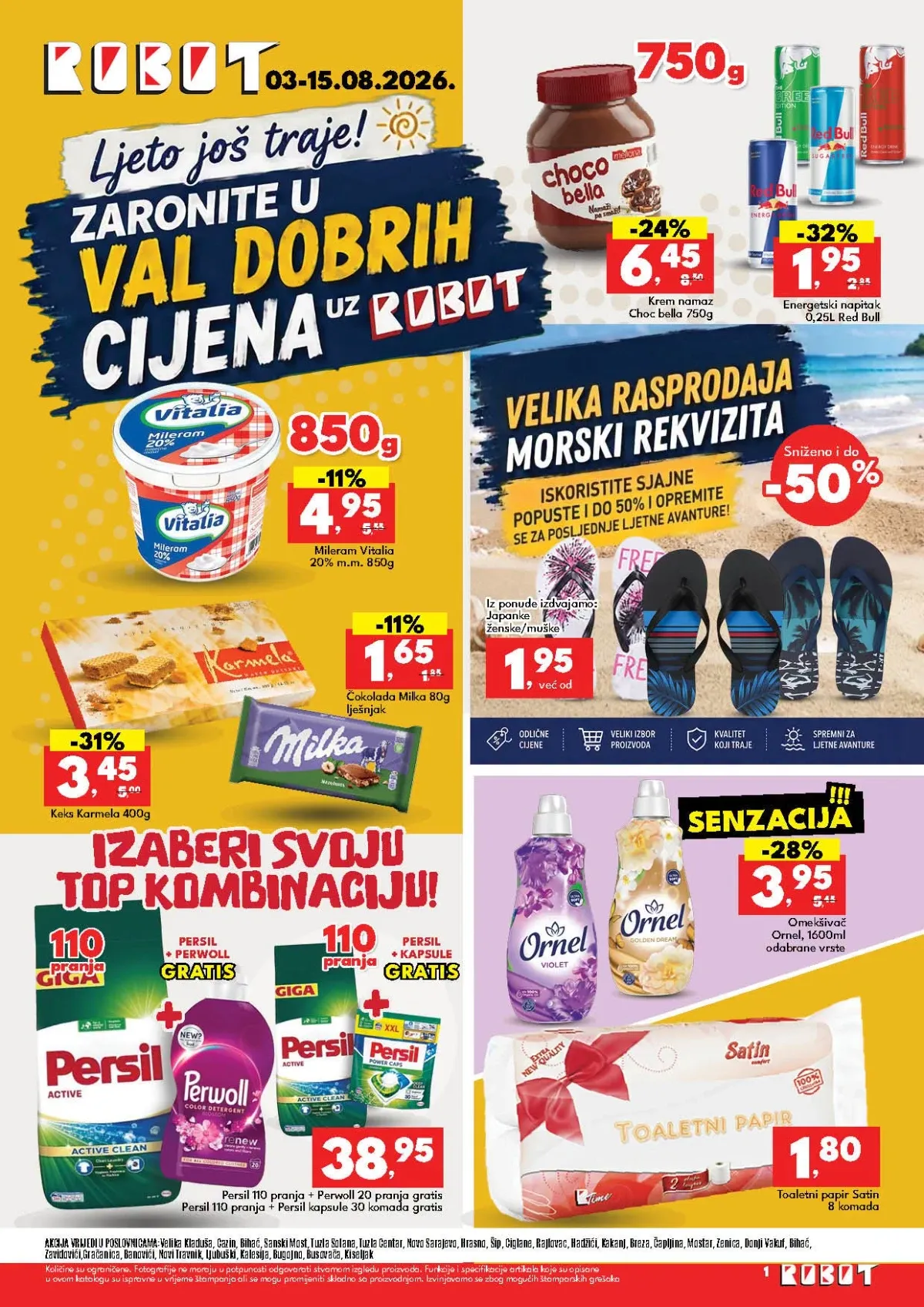 Robot katalog do 15.08.2026. donosi popuste do 50% na prehranu, piće, plažni program, odjeću i kućne potrepštine