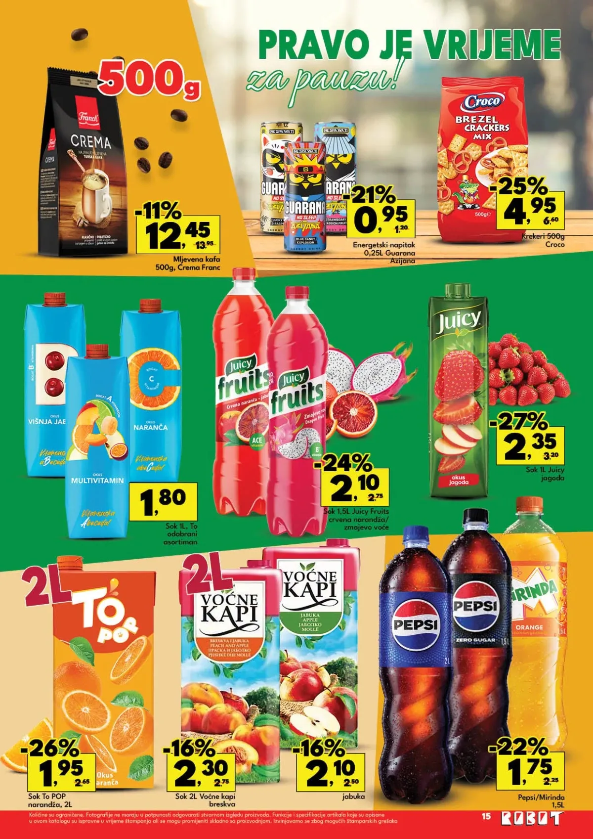 Petnaesta stranica Robot kataloga – mljevena kafa, krekeri, energetska pića, sokovi, Pepsi i Cockta na akciji