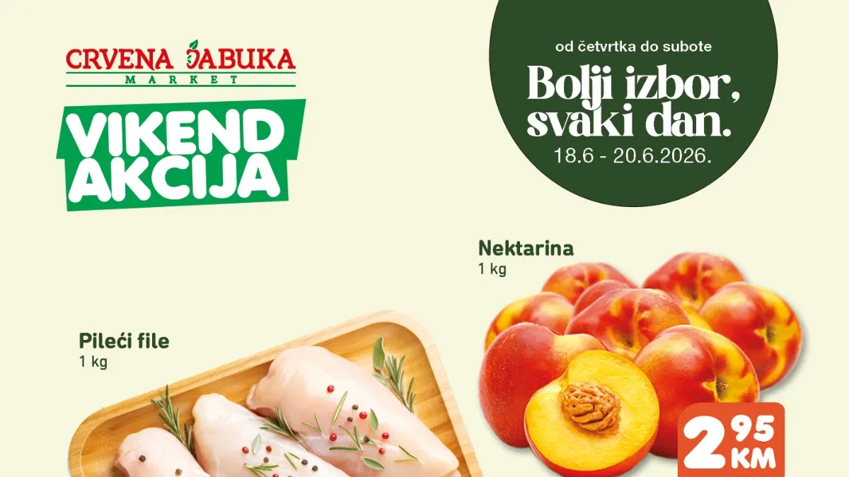 Crvena Jabuka vikend akcija od 18. do 20.06.2026 – vikend ponuda prehrane, voća, mesa i svakodnevne kupovine