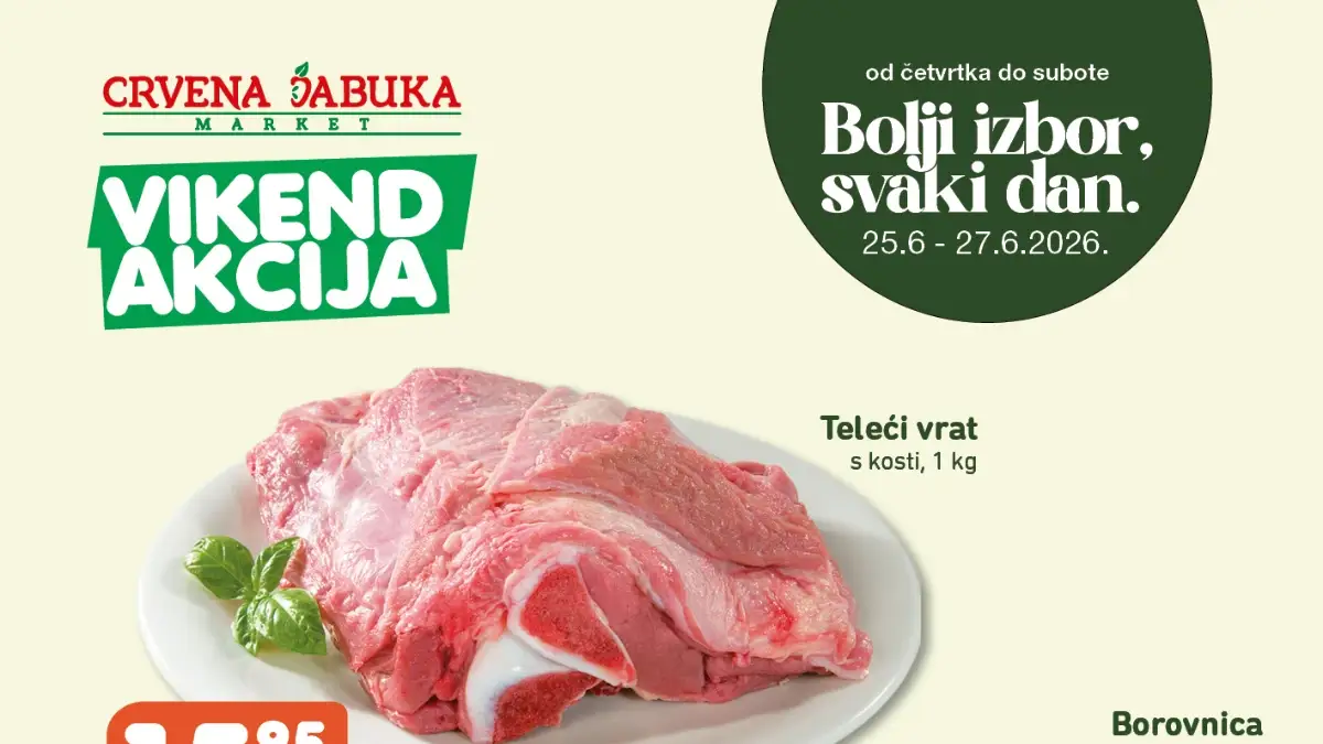 Crvena Jabuka vikend akcija od 25. do 27.06.2026 – vikend ponuda prehrane, voća, mesa i svakodnevne kupovine