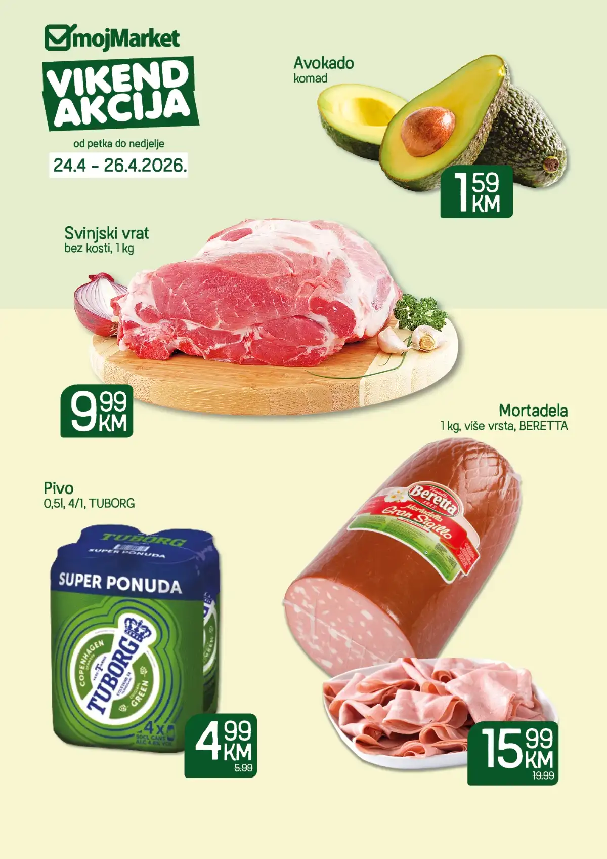 Moj Market vikend akcija – katalog sniženja do 26.04.2026 sa ponudom prehrane i kućnih potrepština