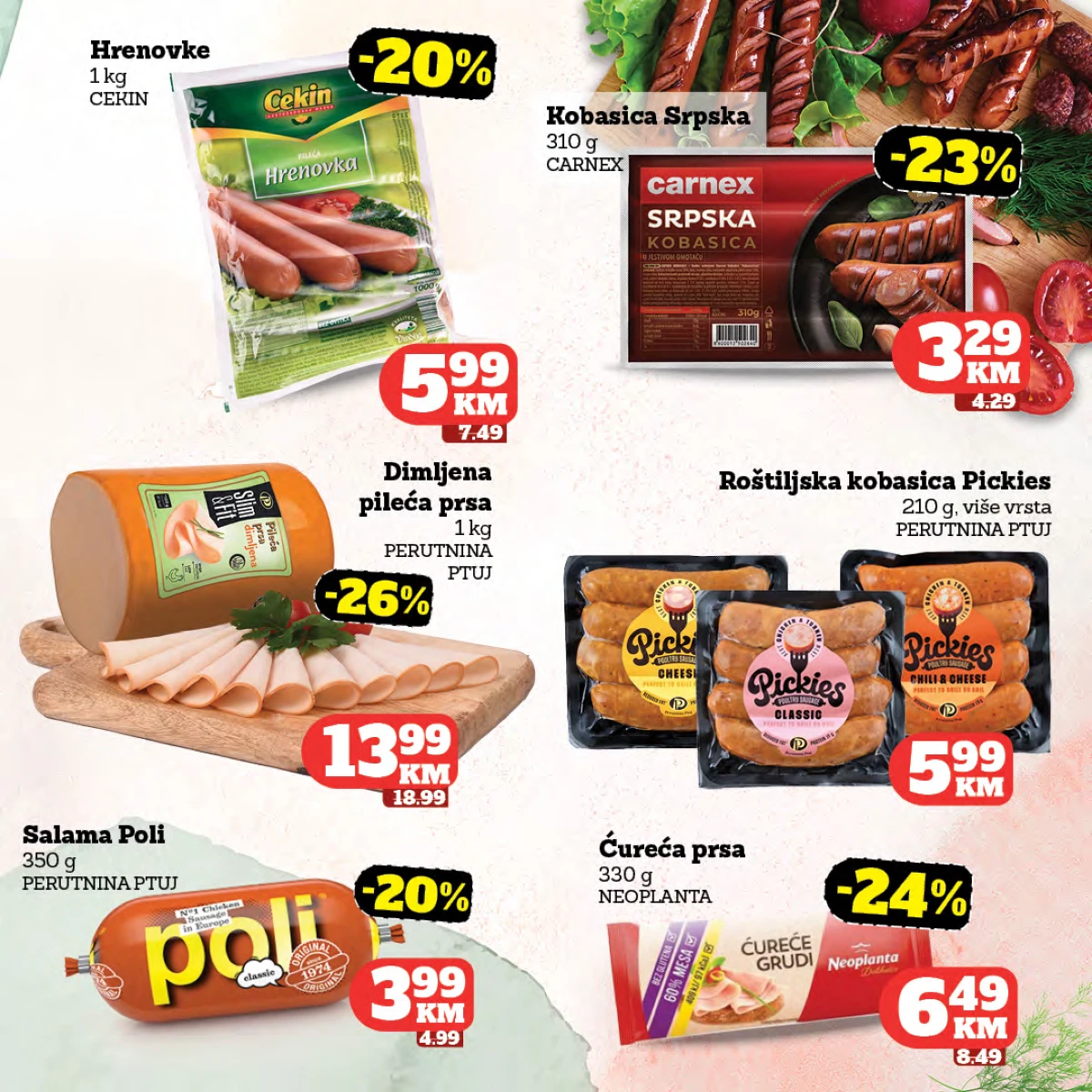 Moj Market akcija – Carnex kobasica 3,29 KM, Poli salama 3,99 KM i pileća prsa na sniženju