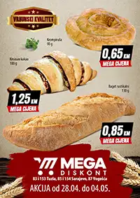 Mega Diskont pekara akcija – krompiruša, baget i kroasan na sniženju do 04. maja 2026