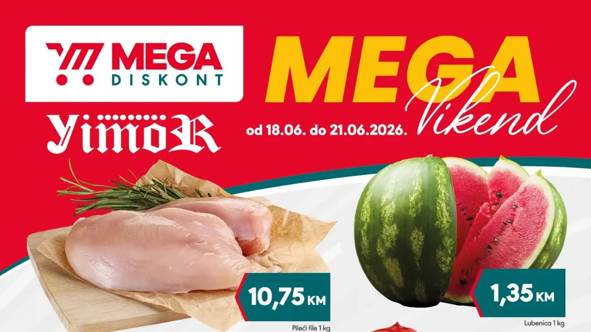 Mega Diskont Mega vikend akcija do 21.06.2026 – prehrana, piće i kućne potrepštine po sniženim cijenama