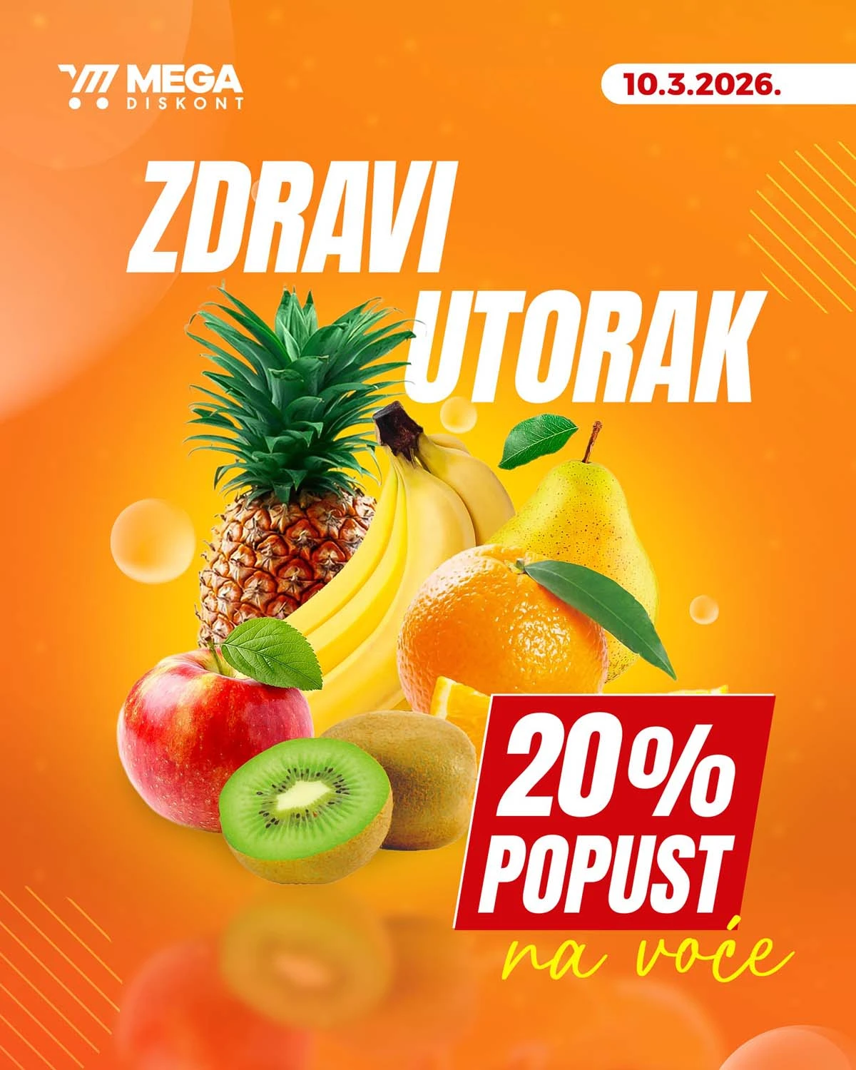 Mega Diskont Svježi utorak katalog – 20% popusta na svježe voće akcija do 10. marta 2026