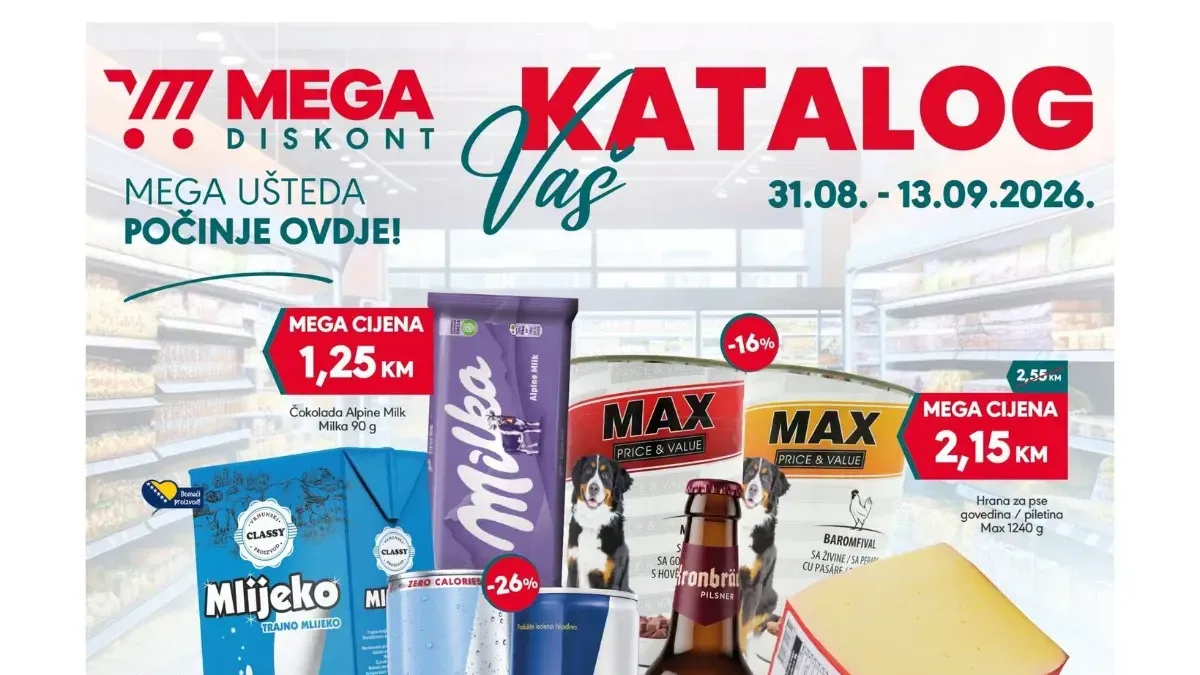 Mega Diskont katalog od 31.08. do 13.09.2026. sa akcijama na prehranu, piće, kozmetiku i proizvode za domaćinstvo